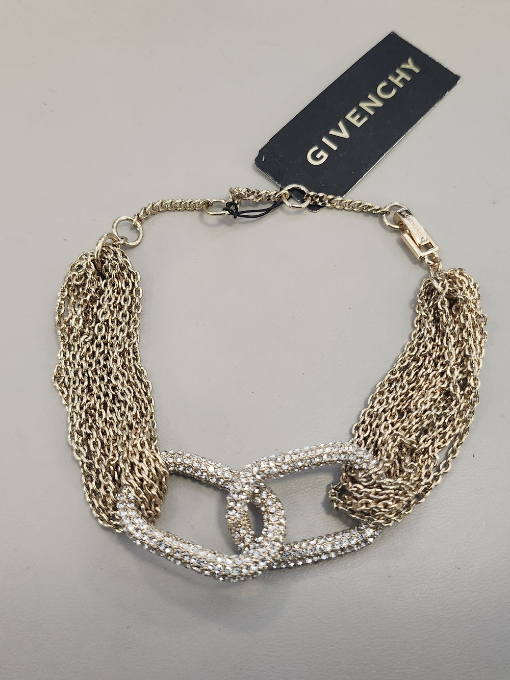 NWT Givenchy Gold-Tone Givenchy Crystal Pave Chain Bracelet